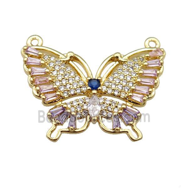 copper butterfly pendant pave zircon with 2loops, gold plated