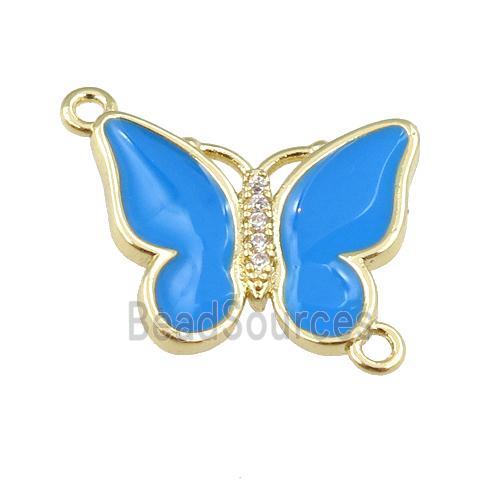 copper butterfly connector with blue enamel, gold plated