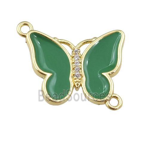 copper butterfly connector with green enamel, gold plated