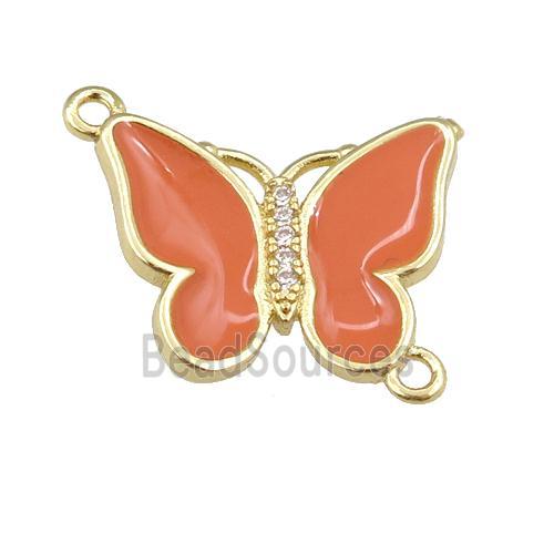 copper butterfly connector with orange enamel, gold plated