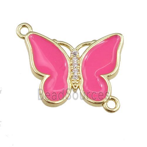 copper butterfly connector with hotpink enamel, gold plated