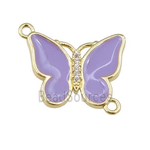 copper butterfly connector with lavender enamel, gold plated