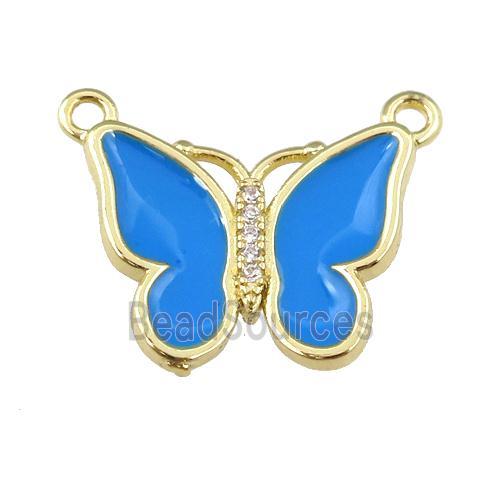 copper butterfly pendant with blue enamel, gold plated