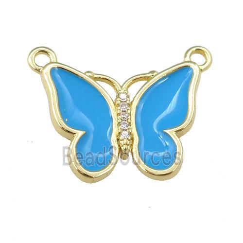 copper butterfly pendant with blue enamel, gold plated