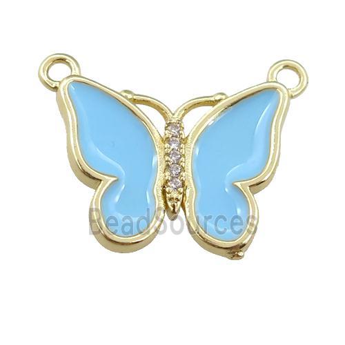 copper butterfly pendant with lt.blue enamel, gold plated