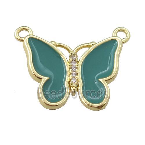 copper butterfly pendant with green enamel, gold plated