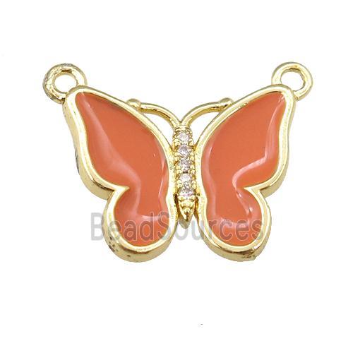 copper butterfly pendant with orange enamel, gold plated