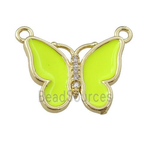 copper butterfly pendant with nenoyellow enamel, gold plated