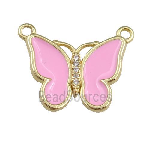 copper butterfly pendant with pink enamel, gold plated