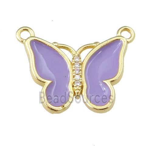 copper butterfly pendant with lavender enamel, gold plated