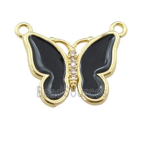 copper butterfly pendant with black enamel, gold plated