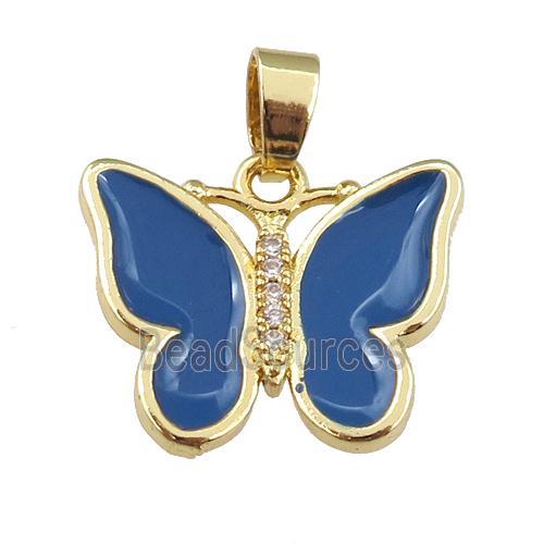 copper butterfly pendant with navyblue enamel, gold plated