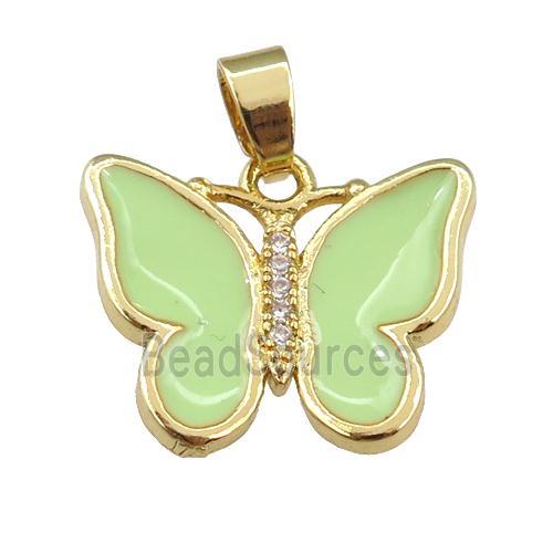 copper butterfly pendant with applegreen enamel, gold plated