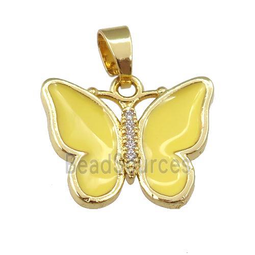 copper butterfly pendant with yellow enamel, gold plated