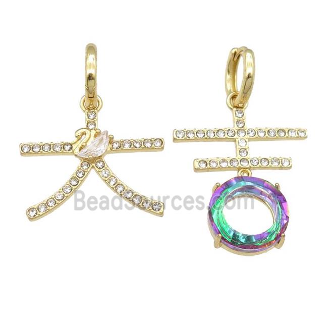 copper Hoop Earring pave zircon, gold plated