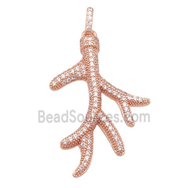 copper Antler pendant pave zircon, rose gold