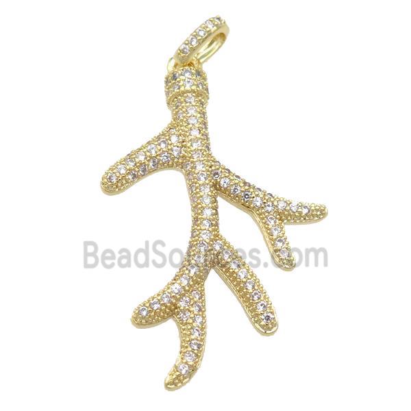 copper Antler pendant pave zircon, gold plated