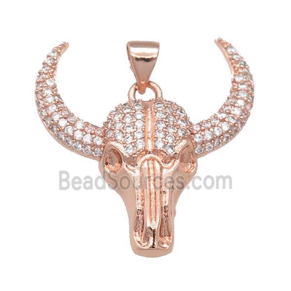 copper bullHead pendant pave zircon, rose gold