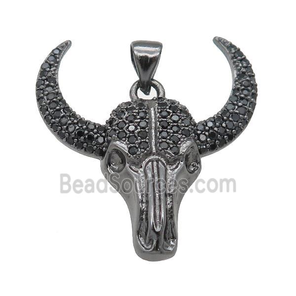 copper bullHead pendant pave zircon, black plated