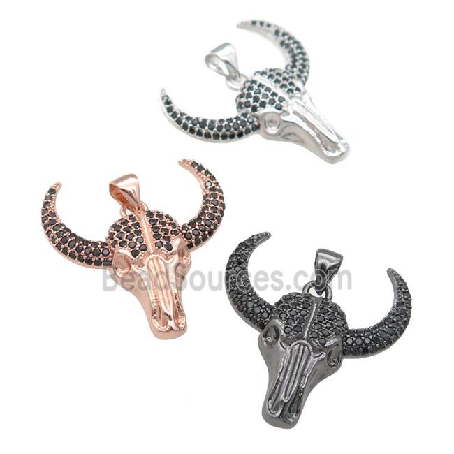 copper bullHead pendant pave zircon, mixed