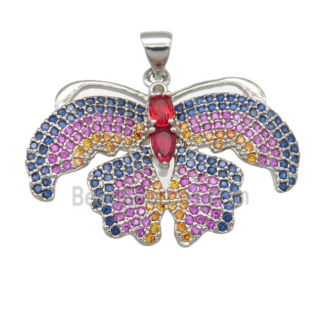 copper Butterfly pendant pave zircon, platinum plated