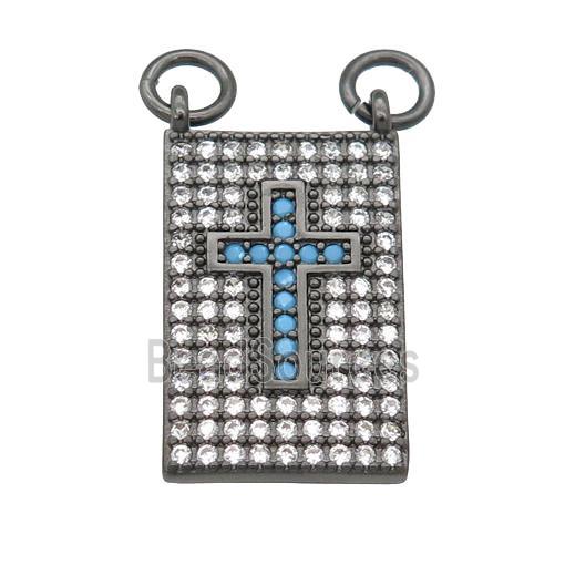 copper Rectangle pendant pave zircon, cross, black plated