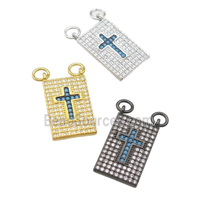 copper Rectangle pendant pave zircon, cross, mixed