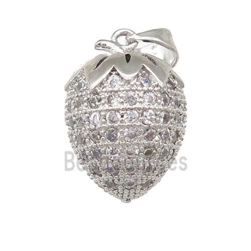 copper Strawberry pendant pave zircon, platinum plated