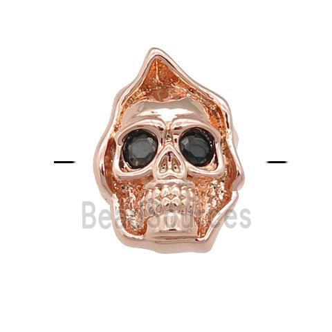 copper Skull charm beads pave zircon, rose gold