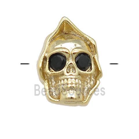 copper Skull charm beads pave zircon, gold plated