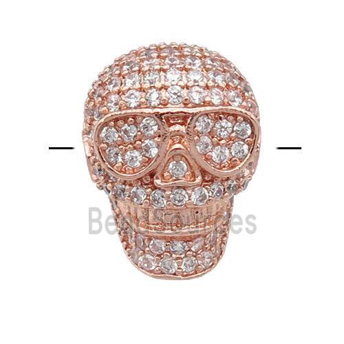 copper Skull charm beads pave zircon, rose gold