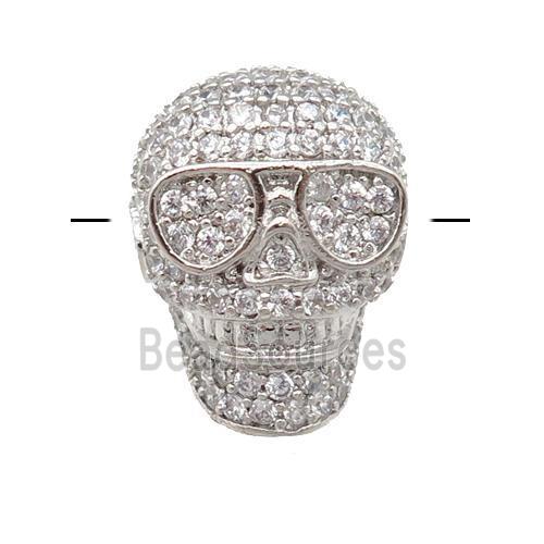 copper Skull beads pave zircon, platinum plated