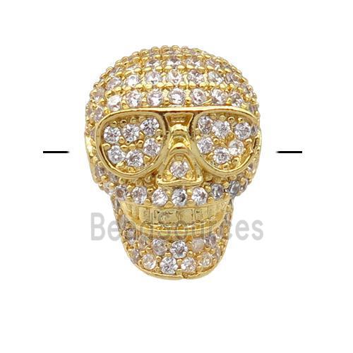 copper Skull beads pave zircon, gold plated