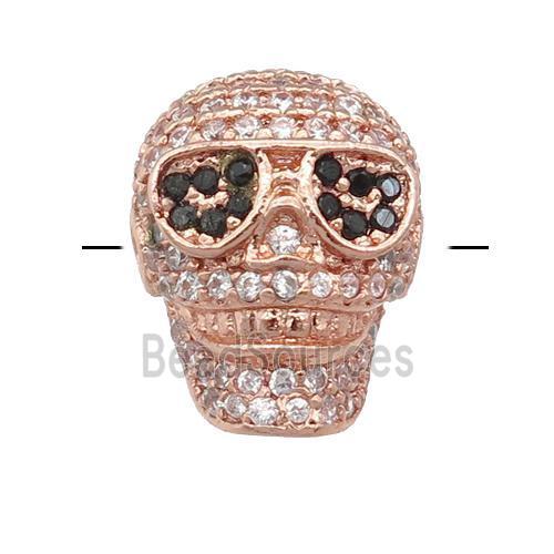 copper Skull beads pave zircon, rose gold