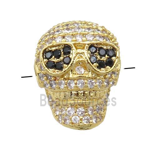 copper Skull beads pave zircon, gold plated