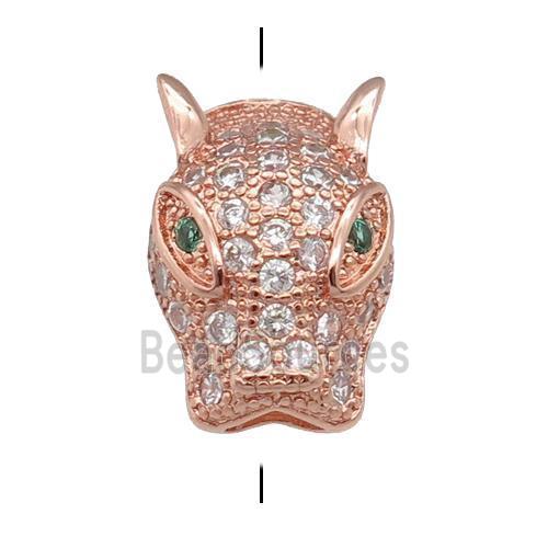 copper LeopardHead beads pave zircon, rose gold