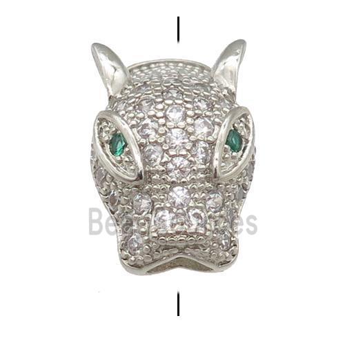 copper LeopardHead beads pave zircon, platinum plated