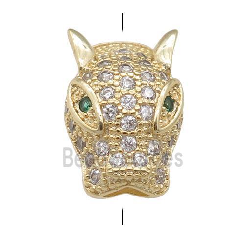 copper LeopardHead beads pave zircon, gold plated