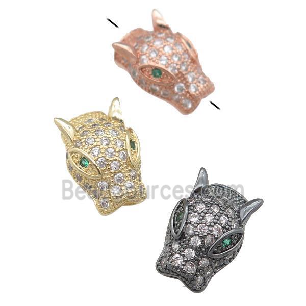 copper LeopardHead beads pave zircon, mixed