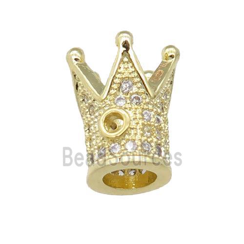 copper Crown beads pave zircon, gold plated