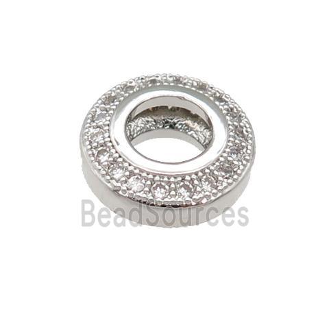 copper rondelle beads pave zircon, large hole, platinum plated