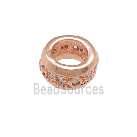 copper rondelle beads pave zircon, large hole, rose gold