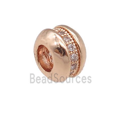 copper rondelle beads pave zircon, large hole, rose gold