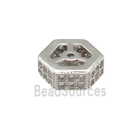 copper hexagon beads pave zircon, platinum plated