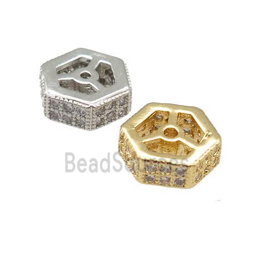 copper hexagon beads pave zircon, mixed