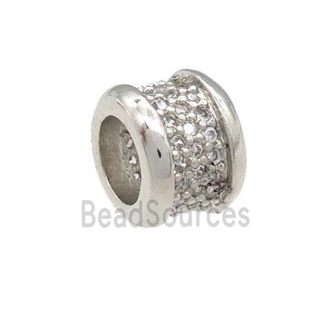 copper rondelle beads pave zircon, large hole, platinum plated