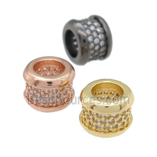 copper rondelle beads pave zircon, large hole, mixed