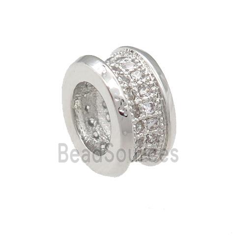 copper rondelle beads pave zircon, large hole, platinum plated