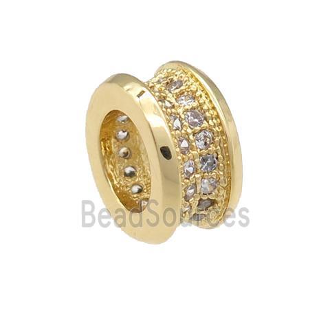 copper rondelle beads pave zircon, large hole, gold plated