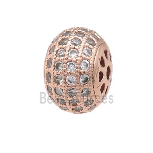 copper rondelle beads pave zircon, rose gold